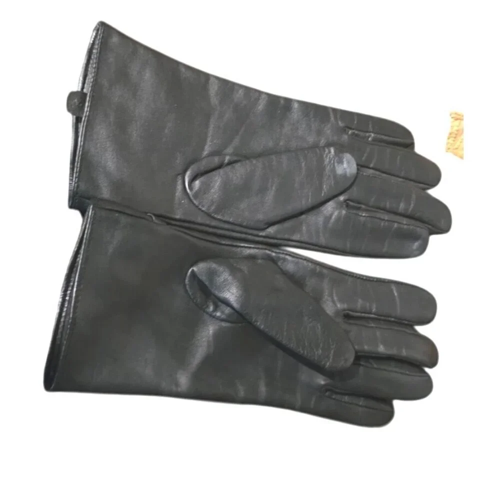 Vintage Leather Gloves Women's Black W/‎ Bow Detail Large Classic Driving
